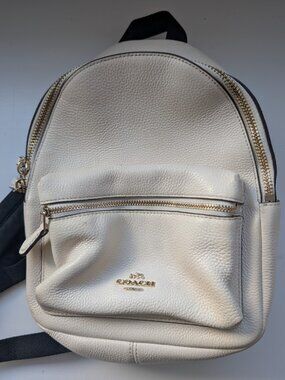 Coach Pebbled Leather Mini Backpack Ivory Gold Tone Hardware Adjustable Straps
